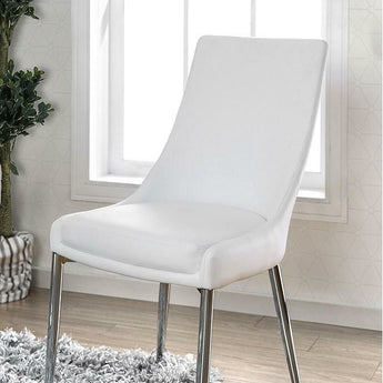 Izzy Leatherette Side Chair in Silver, White. Padded chairs. Includes 2 pieces.