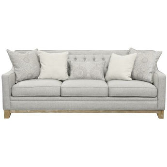 Jaizel Grey Sofa. . The neutral, sophisticated Jaizel sofa layers classic button tufting, textured and patterned fabrics, weathered woods, and clean lines to bring you a comfortable, enchanting look that pairs just as effortlessly in a formal living room