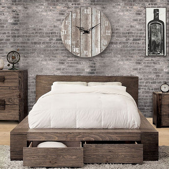 Janiero Rustic Bed with Footboard Drawers in Natural Tone