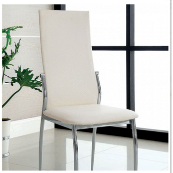 Bold design and modern details makes this Kalawao dining chair a great addition to any dining space. White padded leatherette seat and chrome legs. Available in 2 colors.