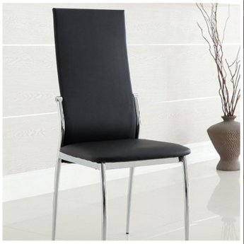 Bold design and modern details makes this Kalawao dining chair a great addition to any dining space. Black padded leatherette seat and chrome legs. Available in 2 colors.