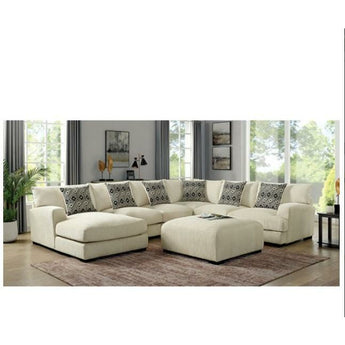 Kaylee U-Shaped Sectional in Beige. Beautifully upholstered in chenille fabric, Accent pillows included.