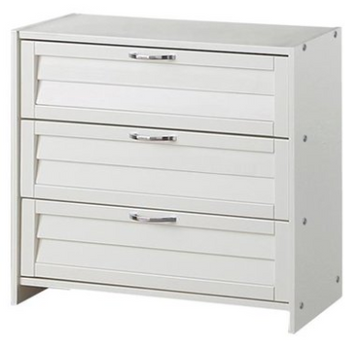 This Louver 3 Drawer Chest will fit in perfectly with any bedroom set. Constructed out of 100-percent pine wood and finished with a nontoxic white stain