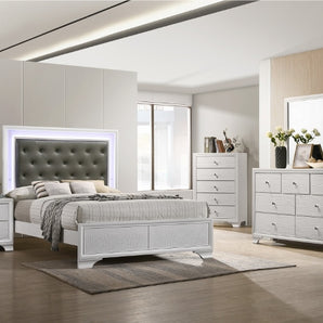 Lyssa 5 Piece Bedroom Set in White Finish. Available in King, Queen, Twin and Full.