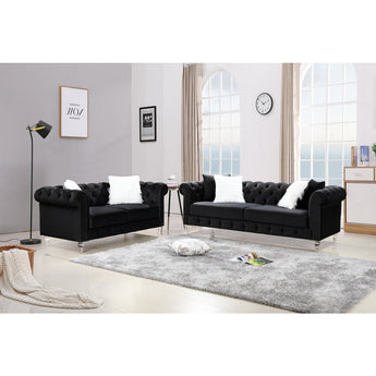 Black Velvet Sofa and Loveseat - Manchester