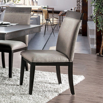 Modoc Side Chair in Espresso- fabric, solid wood and wood veneer, welt-trim, padded fabric seat