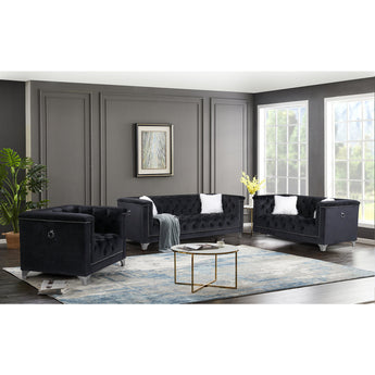 3 Piece Black Velvet Sofa Collection. Sofa, Loveseat and Chair