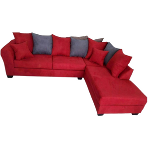 Microfiber Red Sectional. Sofa and chaise in microfiber upholstery. Accent pillows included.