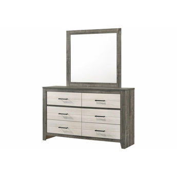 Rhett White/Brownish Grey Dresser & Mirror Set with 6 Drawers