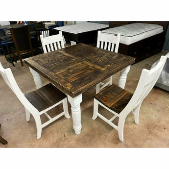 Santa Rita 5pc Rustic Dining Set in White/Brown finish. This set includes one table and four chairs. farmhouse rustic style set with white and brown finish