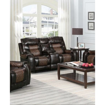 Starwood Brown Reclining Loveseat. Durable leather upholstery with nailhead trim.