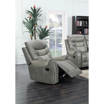 Starwood Grey Rocker Recliner upholstered in a very durable air leather material.