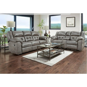 Telluride Gray Sofa and Loveseat. Button tufted leather set.