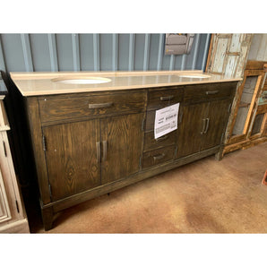 Bring rustic style to your bathroom with this 72" Double Vanity Sink. Finished in distressed brown. It has 6 drawers and 2 cabinets and 2 undermount basins.