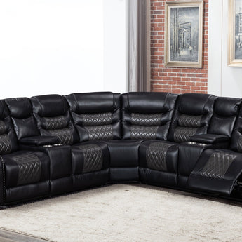 Black reclining sectional with diamond stitching
