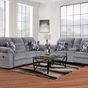 Class and comfort blend in the Kynance Grey Reclining Sofa Set. Plush grey fabric with 100% polyester upholstery adds style and comfort.