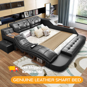 Arli Genuine Leather Multifunctional Modern Bed
