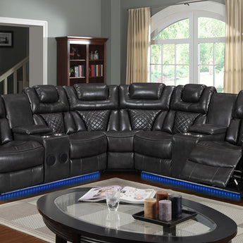 Alexa2023 grey reclining sectional with LED strips under footrest