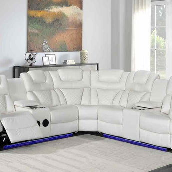 Alexa2023 White Reclining Sectional with LED strips under footrest
