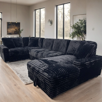 Allison black corduroy sectional with storage chaise