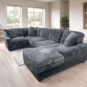 Allison gray corduroy sectional with storage chaise
