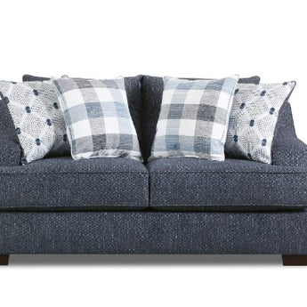 The Belhaven Loveseat offers inviting style, sturdy hardwood frame, plush cushioning, and blue fabric upholstery. Comfort and sophistication combine!