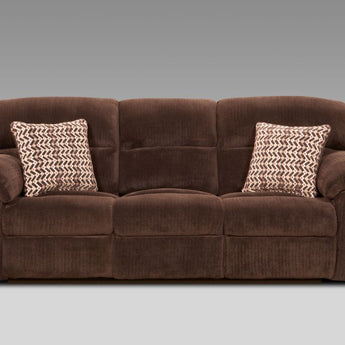 Chevron Reclining Sofa in Brown Fabric Upholstery