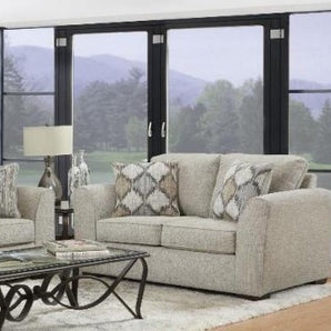 Sit in style with the Crosby Dove Loveseat. Sumptuous fabric, sophisticated design, bold and inviting statement--this loveseat adds elegance to any space. Two accent pillows included.