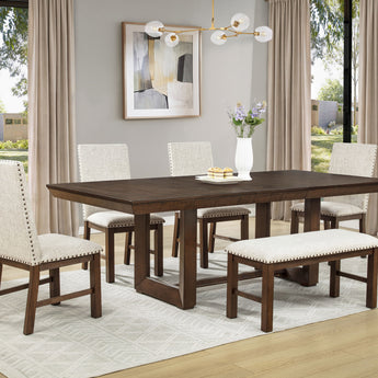 Domingo six-piece dining set with table four chairs and bench