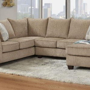 Gather around the Grid Mushroom Sectional for comfort and style. Upholstered in brown fabric, it adds luxury to any space.