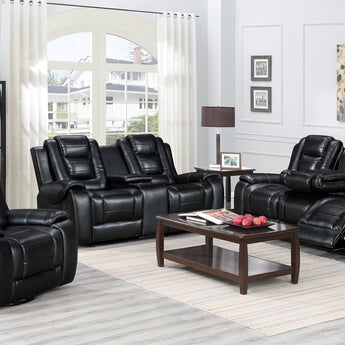 Jordan2018 black 3pc reclining set; reclining sofa, reclining loveseat and reclining chair