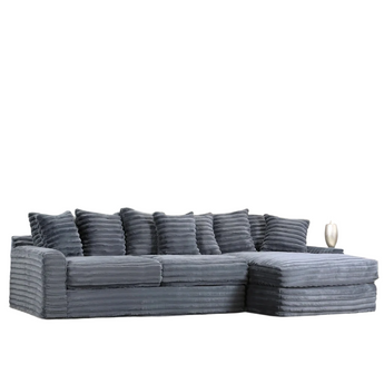 Julia dark gray sectional, fabric corduroy and spacious design. 