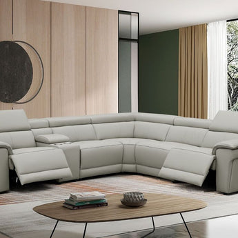 Newyork gray leather power reclining sectional Features 2 power recliners with USB/USB-C charging ports on both sides.