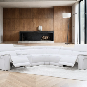 Newyork white leather power reclining sectional Features 2 power recliners with USB/USB-C charging ports on both sides.
