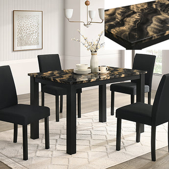 Resia Gold Black five-piece dining set with table and four chairs