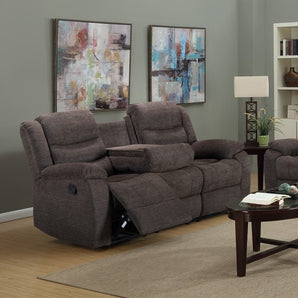 Relax in style and comfort with the Rockport Reclining Sofa. Upholstered in soft chenille, it features a drop-down tray and inviting design.