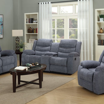 Enjoy comfort and convenience with the Rockport Grey Reclining Loveseat. It's upholstered with plush chenille and features console cupholders and a USB charger.