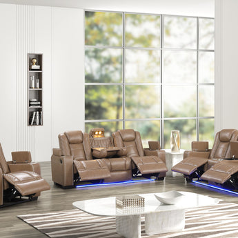 Stefano010 brown 3PC reclining set includes reclining sofa, reclining loveseat and rocker recliner