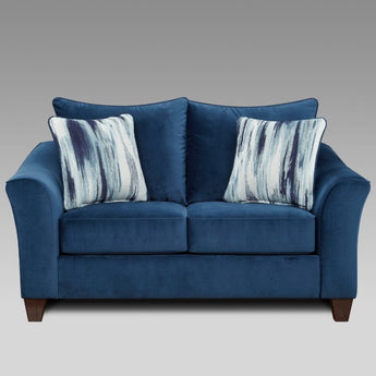 Relax in style with this luxurious Velour Navy Blue Loveseat. Quality foam and a navy blue fabric make it the perfect seat to indulge in comfort.