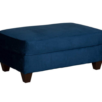 Luxurious comfort & timeless style with this Velour Navy Blue Ottoman, covered in velvet-like fabric.