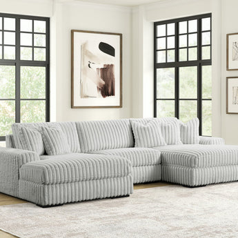 XL Sunday2 3PC sectional in light grey corduroy. 