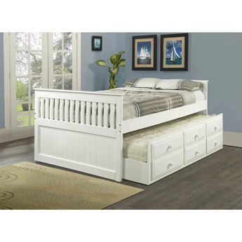 Full Mission Captains Trundle Bed in White. The Mission Captain's Trundle Bed is a wonderful bed abound with sleep and storage features that would be perfect for your child's room. 