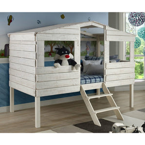 Twin Hideaway Tree House Loft Bed in Rustic White-Donco