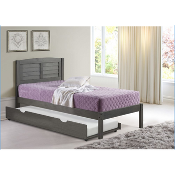 Full Louver Bed in Antique Grey Finish. Constructed out of sturdy 100% pine wood with steel reinforcement points, finished with non-toxic paint. It comes in a stunning Antique Grey finish and has a Rustic Panel design.