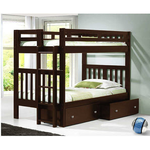 Twin over Twin Tall Mission Bunk Bed in Cappuccino