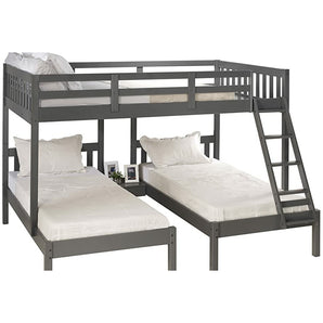 Full/Double Twin Bunk Bed in Dark Grey.This 3-bed sleeper provides sleeping space for your family. The solid pine construction gives you durability and quality without the high cost. One drawer nightstand adds additional storage and a handy surface.