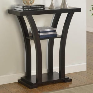 Draper Console Table - Black. Pedestal style base and has one shelf.