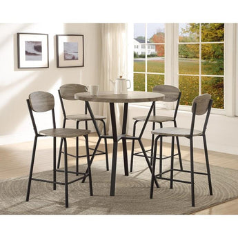 Blake 5pc Counter Height Table Set. This set features a grey natural finish and the stools have a comfortable wooden back and seat. Frames are made of metal. 