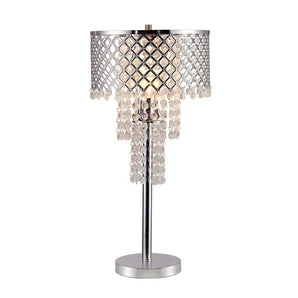 Crystal Decor Table Lamp. Features a clear crystal beading around the lamp shade and hanging crystals in the center.