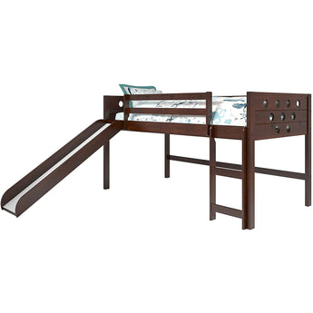 Twin Circles Low Loft Bed with Slide in Cappuccino